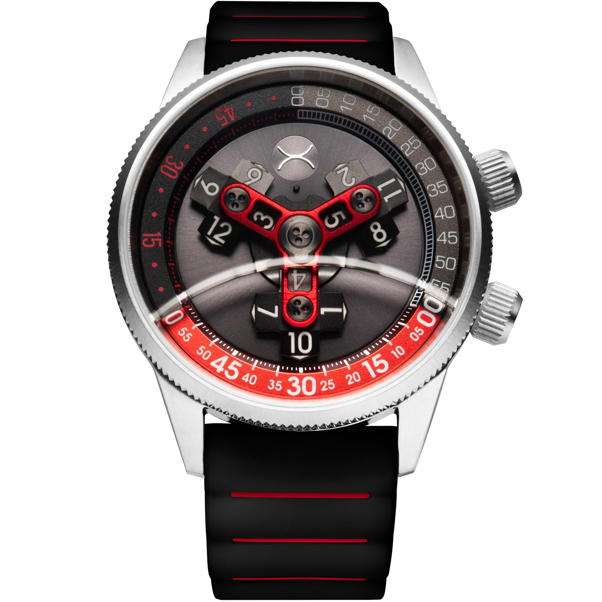Vendetta II Automatic Wandering Hour Black Gray Red | Xeric.com